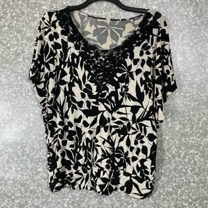 Studio Works Women's Plus Size Black & White Floral Top - Size 2X - Crochet Lace